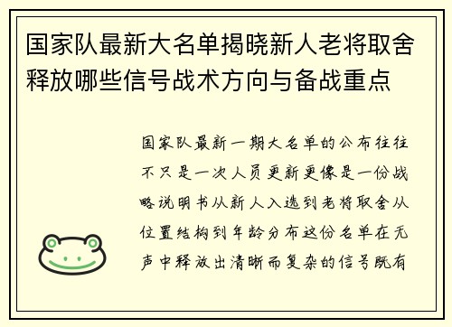 国家队最新大名单揭晓新人老将取舍释放哪些信号战术方向与备战重点