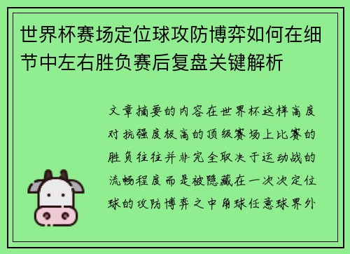 世界杯赛场定位球攻防博弈如何在细节中左右胜负赛后复盘关键解析